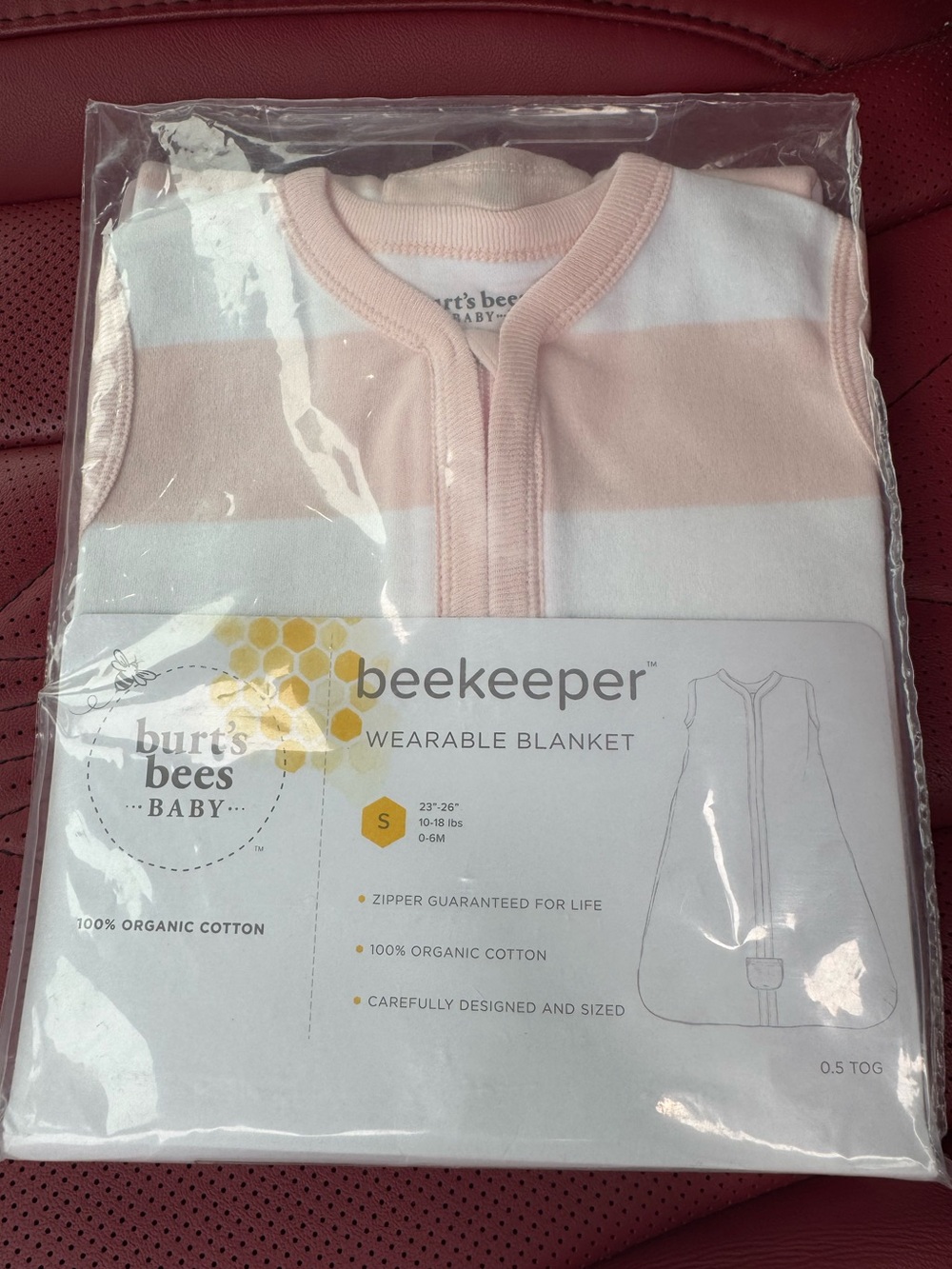 Burt's Bees Baby Pink and White Striped Wearable Blanket